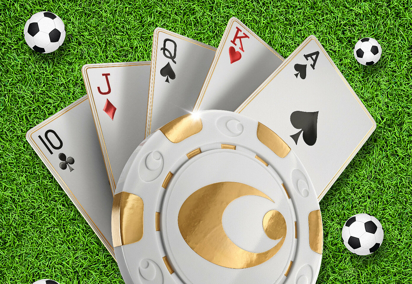 Standard Pokerbild mit Fußballrasen und Bällen