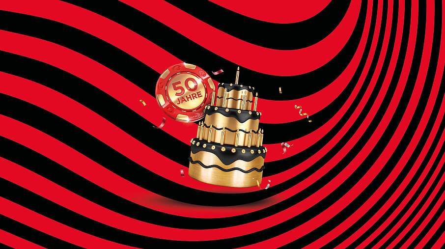 Casino Bregenz 50 Jahre Header Bild mit Torte und Jeton