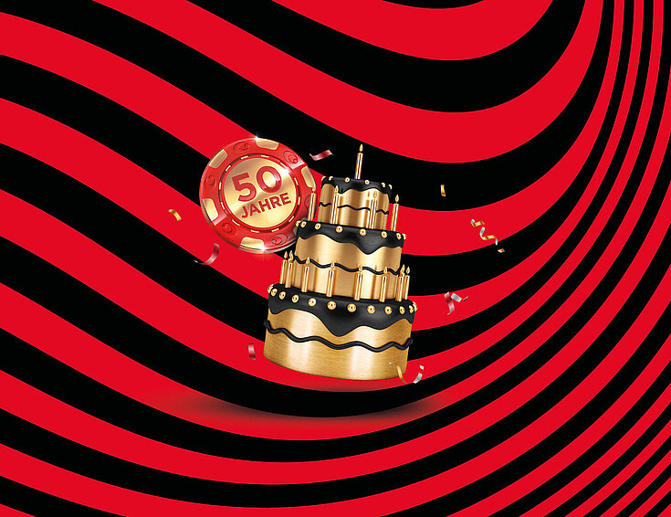 Casinos Austria Casino Bregenz 50 Jahre Header Bild mit Torte und Jeton