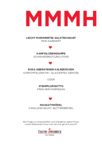 Valentinsdinner Menü Casino Innsbruck