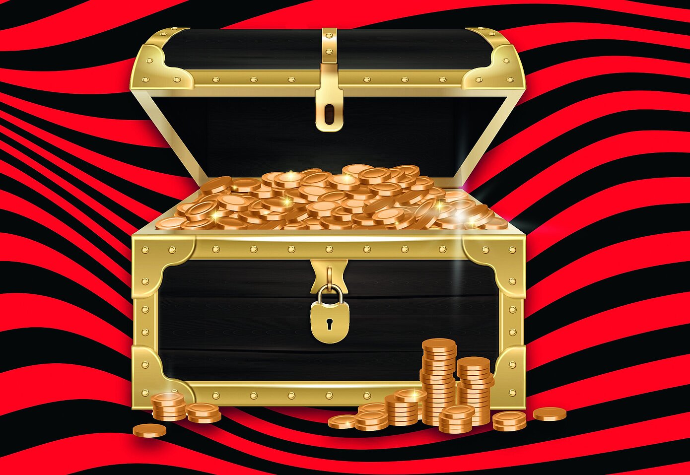 Schatztruhe mit goldenen Jetons