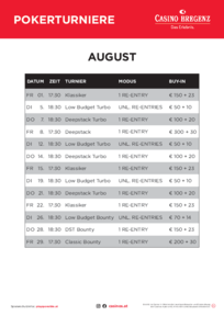 Poker Turnierplan August 