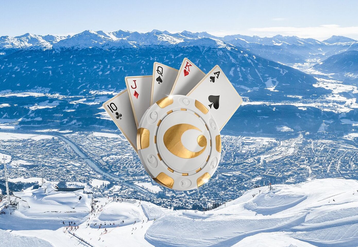 Pokerkarten mit Innsbruck im Hintergrund