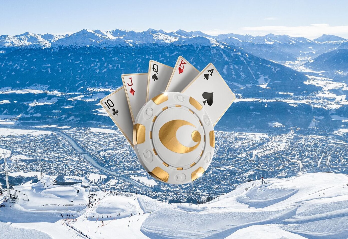 Pokerkarten mit Innsbruck im Hintergrund