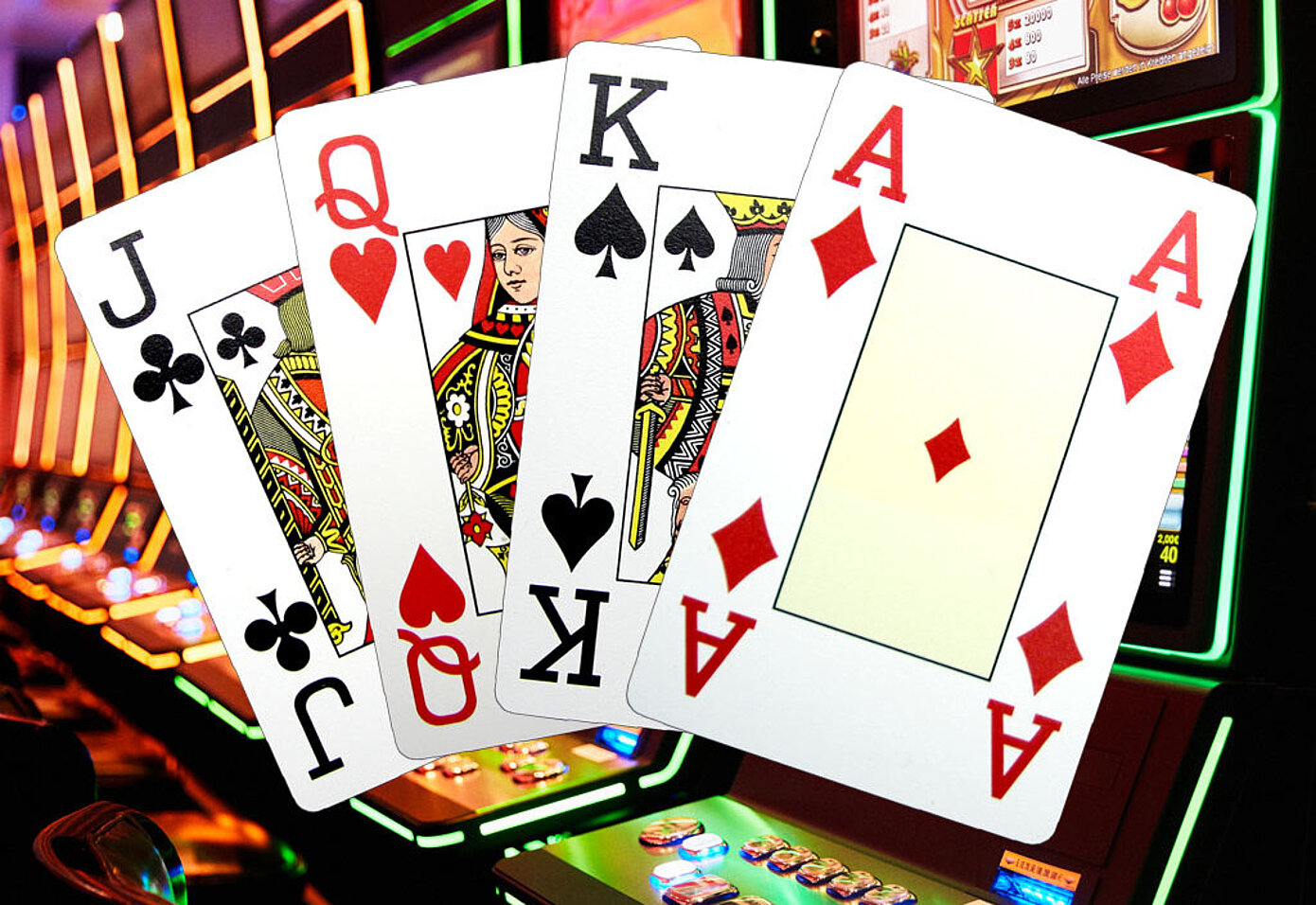 Automaten mit Poker Karten Bube Dame König Ass