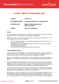 Weekly High Hand Cash Game Bonus Casino Linz