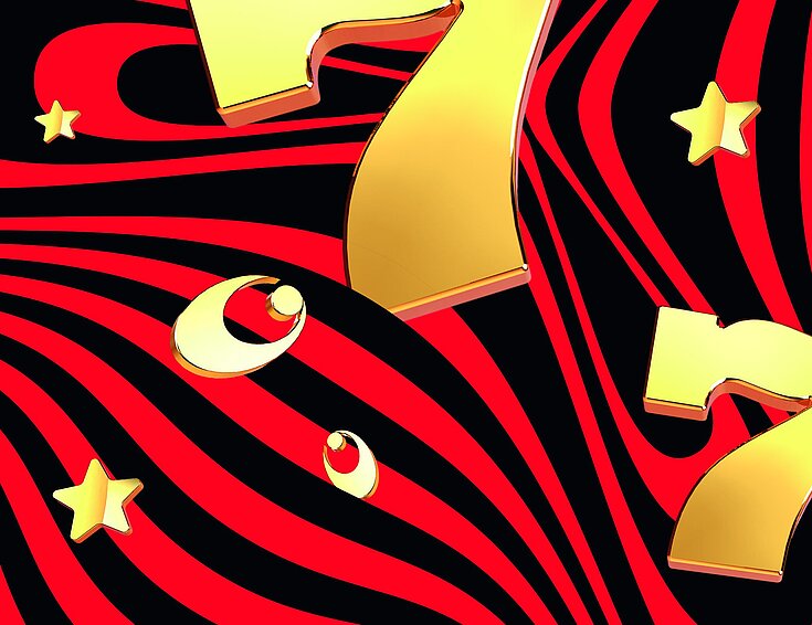 Mystery Pot Promotion Sujet schwarz roter Hintergrund mit Automatensymbolen