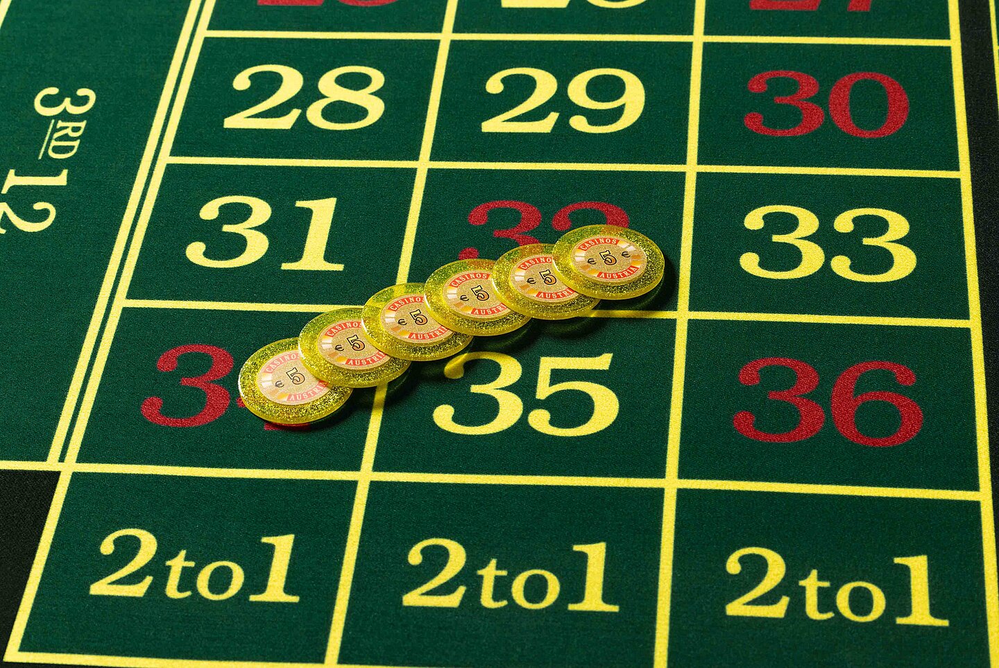 Roulette Tisch 6 Begrüßungsjetons zu 5 Euro