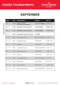 Turnierplan September Casino Bregenz Englisch 