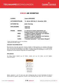 Casino Bregenz Teilnahmebedingungen Bingo 2025 