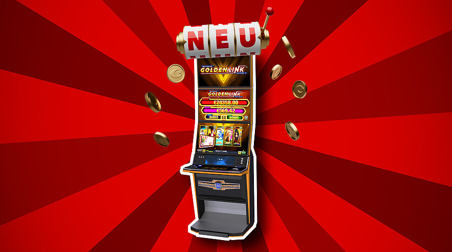 Neuer Golden Link Spielautomat auf rotem Hintergrund