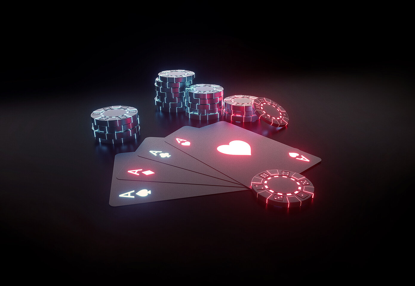 Competition Tuesday Poker-Karten und Jetons mit Leucht-Effekten auf dunklem Hintergrund