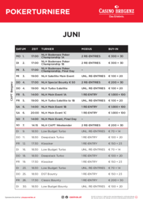 Casino Bregenz Turnierplan Juni 2026 