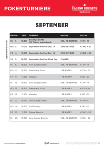 Casino Bregenz Poker Turnierplan September 
