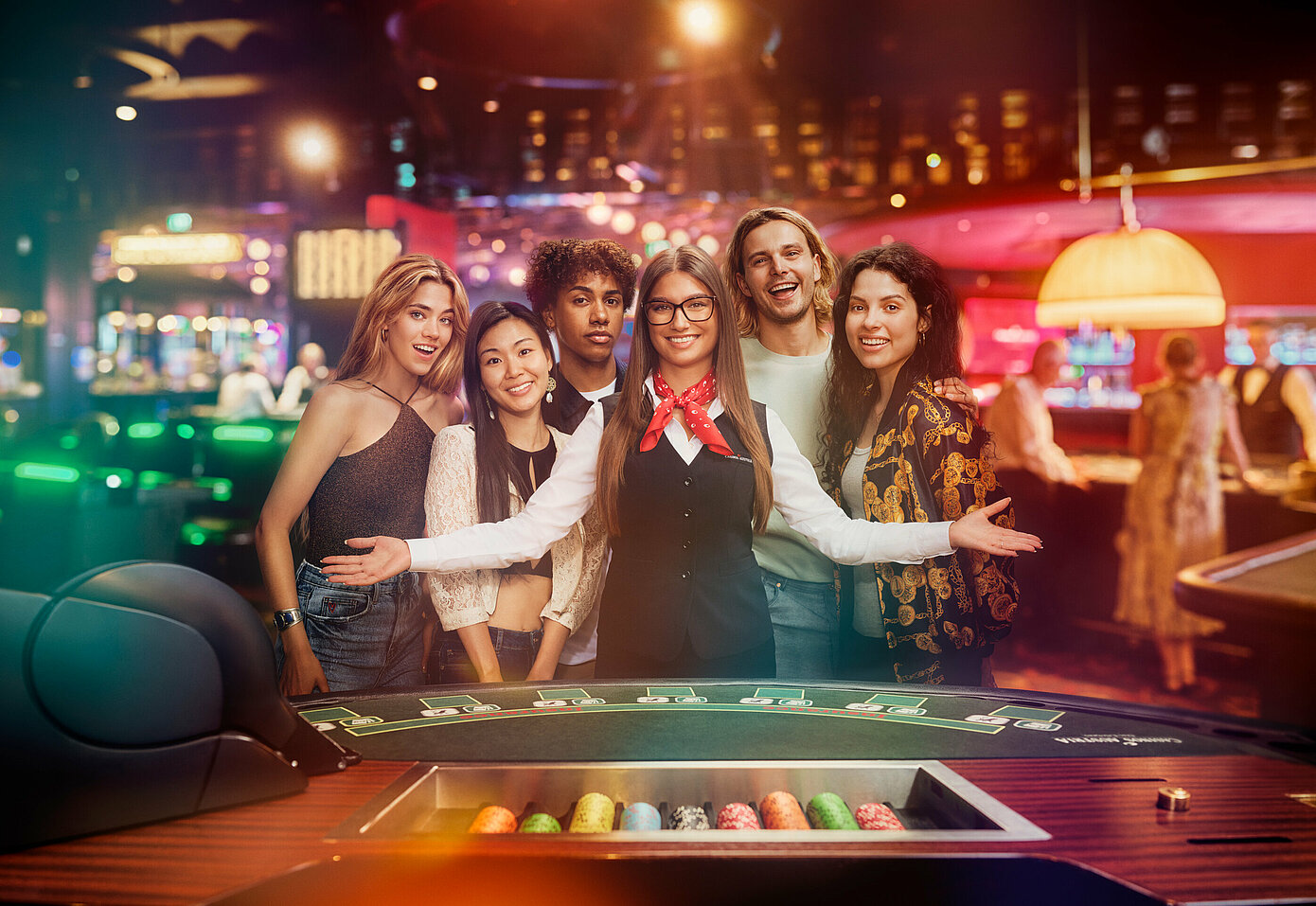 Fun & Friends Table Gruppe mit Croupière am Black Jack Tisch