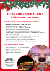 X-Mas Party Special Angebot in den Räumlichkeiten des Congress Center Baden