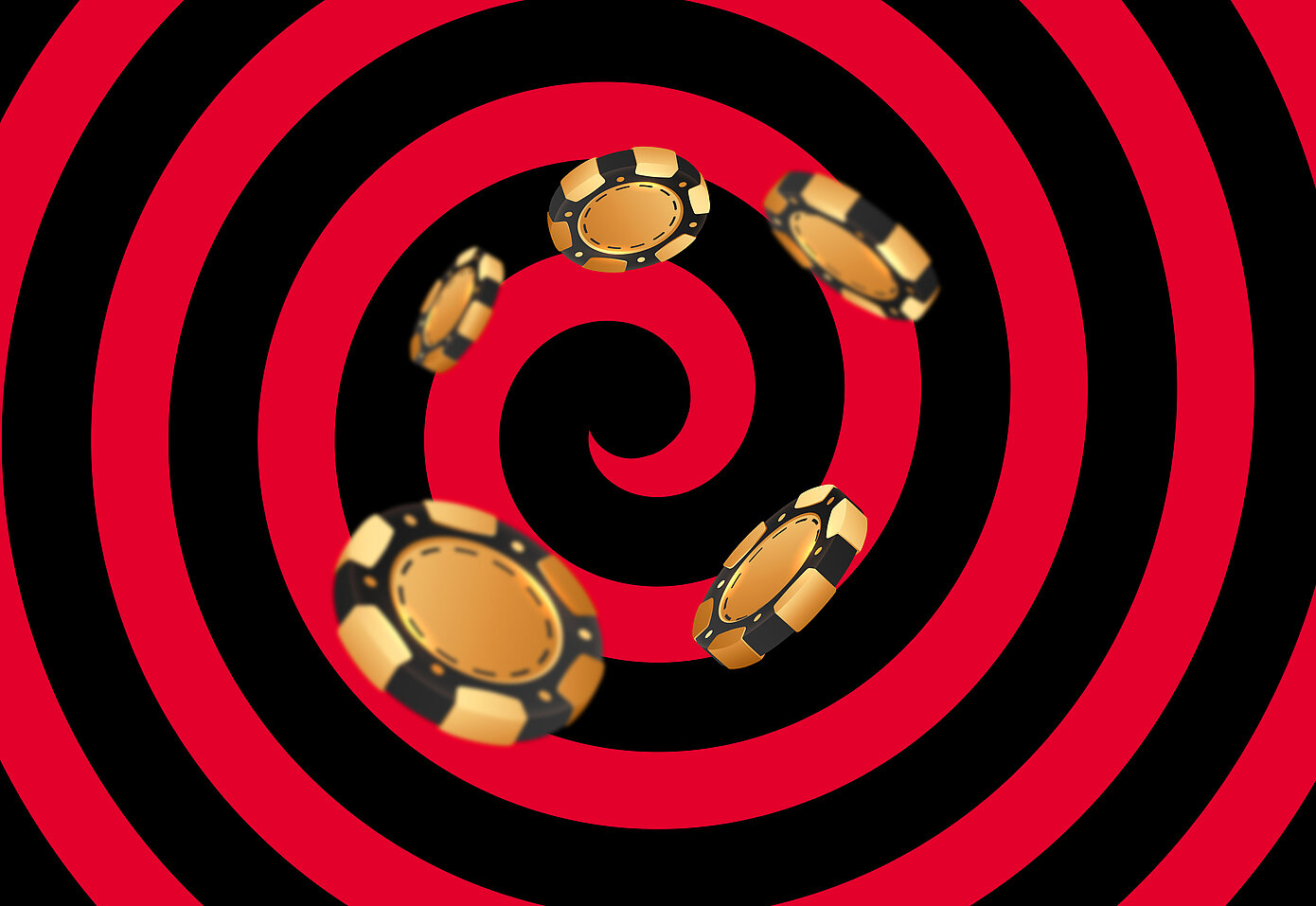 Gold-schwarze Casino Jetons auf schwarz-rotem Hintergrund