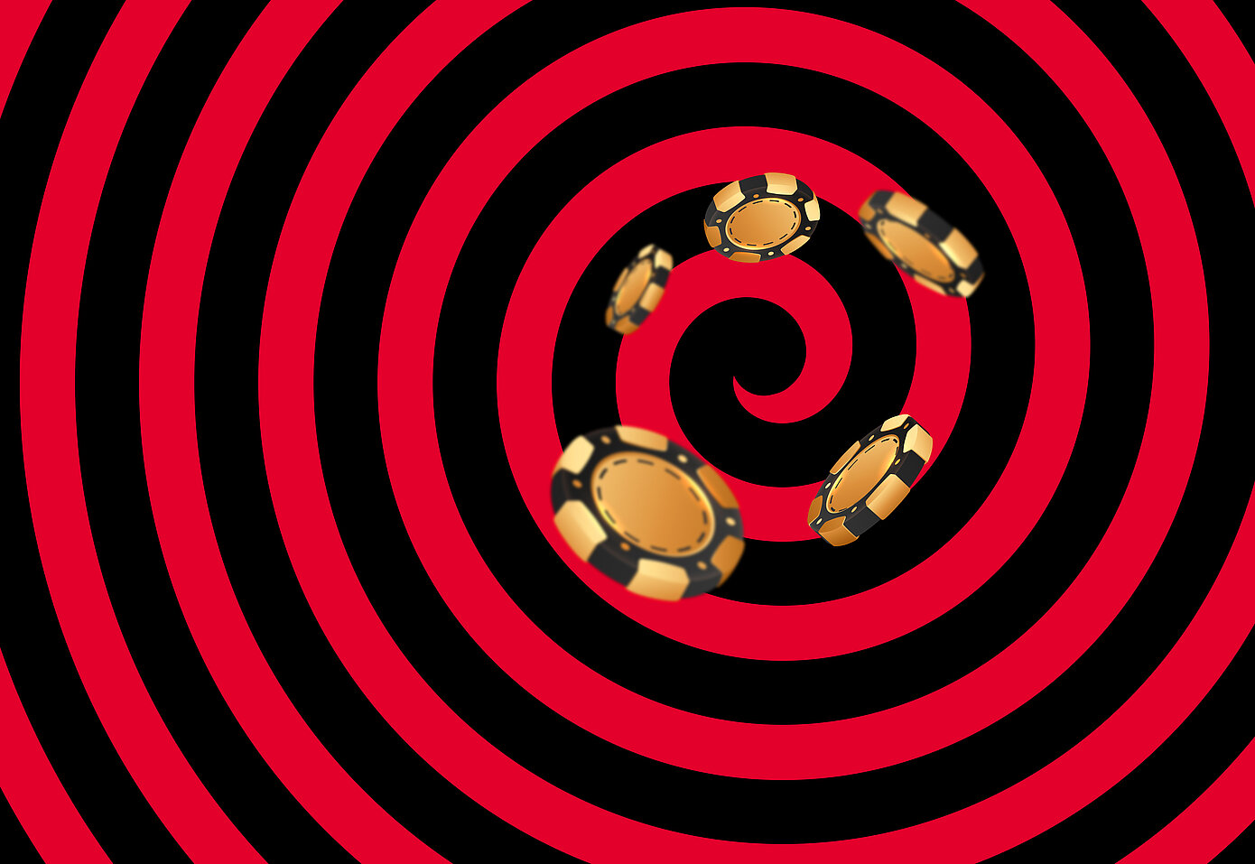 Gold-schwarze Casino Jetons auf schwarz-rotem Hintergrund
