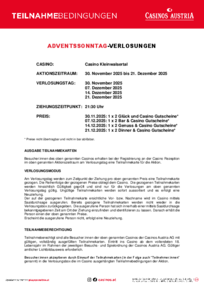 Teilnahmebedingungen Adventsonntag Verlosungen Casino Kleinwalsertal