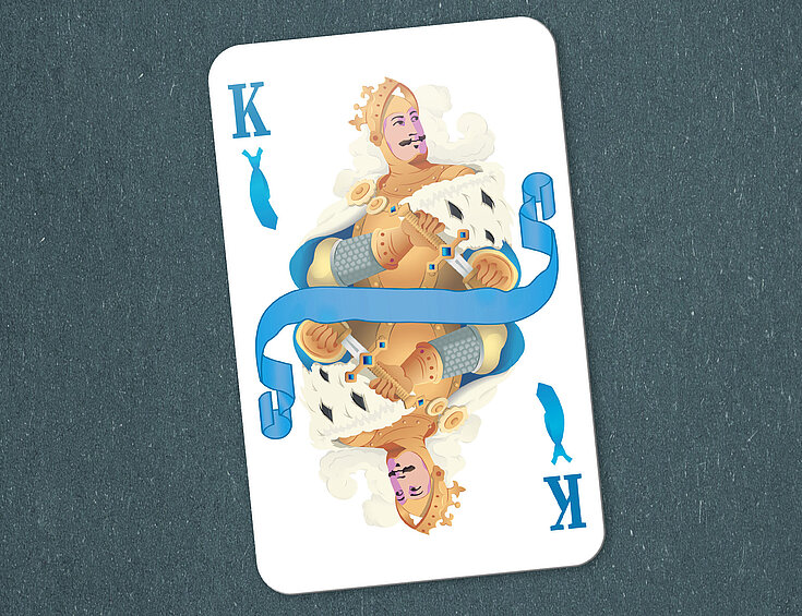 Casinos Austria Blue Casino Night Keyvisual Spielkarte König mit Krawatte