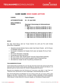 Teilnahmebedingungen Casino Bregenz High Hand Aktion im April 2025 