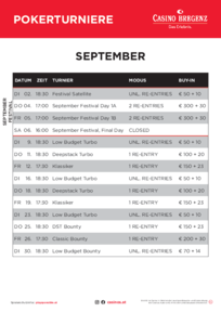 Casino Bregenz Poker Turnierplan September 