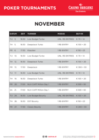 Poker tournament november 2026
