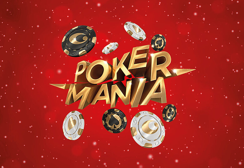 Pokermania Logo XMAS Edition Casino Bregenz auf rotem Hintergrund 