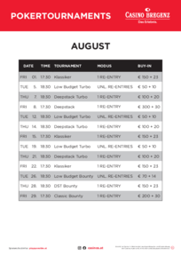 Poker Turnierplan August Englisch Casino Bregenz 