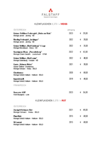 Weinkarte Casino Restaurant FALSTAFF 