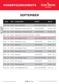 Casino Bregenz Poker Turnierplan September Englisch 