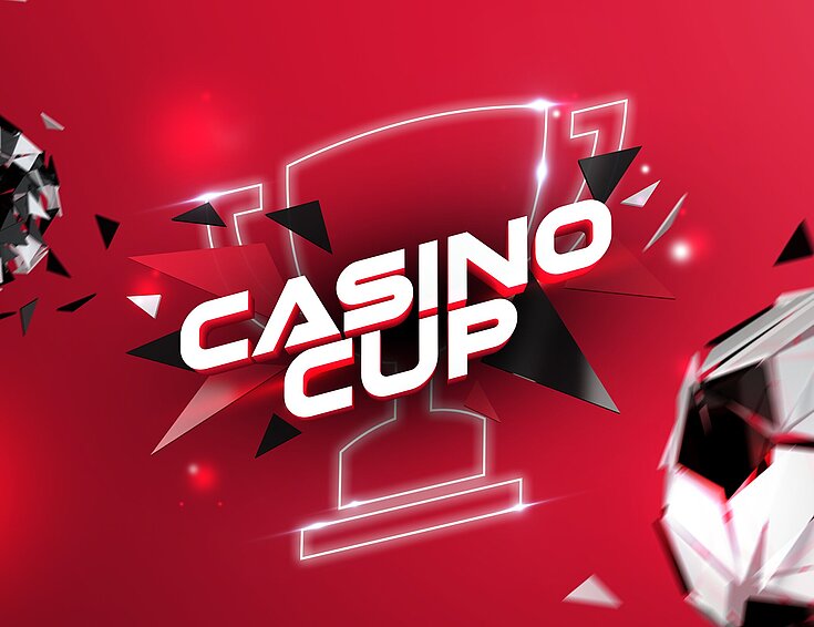 PULS 4 Casino Cup Logo mit Pokal, Fußball und Jetons