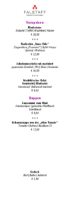 Casino Restaurant FALSTAFF a la Carte Speisekarte auf Deutsch 