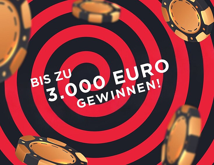 Casinos Austria Gewinnspielgrafik mit Pokerchips und dem Schriftzug "Bis zu 3.000 Euro gewinnen".