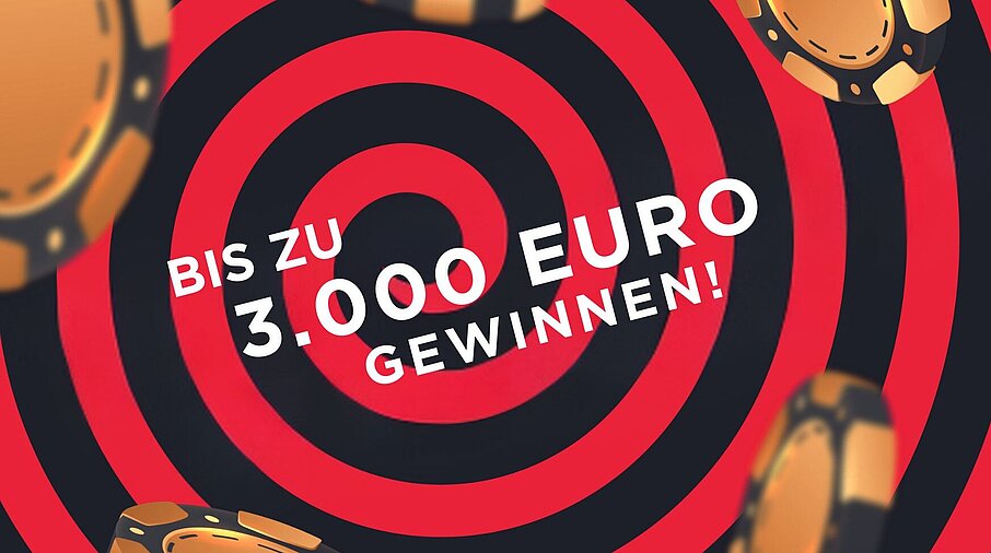 Gewinnspielgrafik mit Pokerchips und dem Schriftzug "Bis zu 3.000 Euro gewinnen".