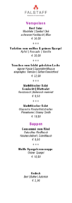 Casino Restaurant Falstaff A la Carte Speisekarte Deutsch 