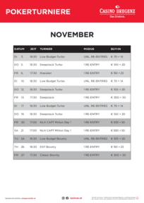 Poker Turnierplan November 2026