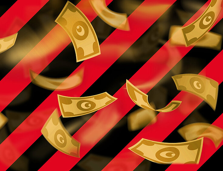 Geldscheine  auf rot-schwarzem Hintergrund