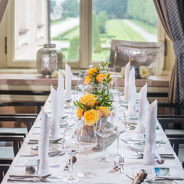 festively set table at casino restaurant Salzburg