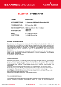 Teilnahmebedingungen Silvester Mystery Pot Casino Graz