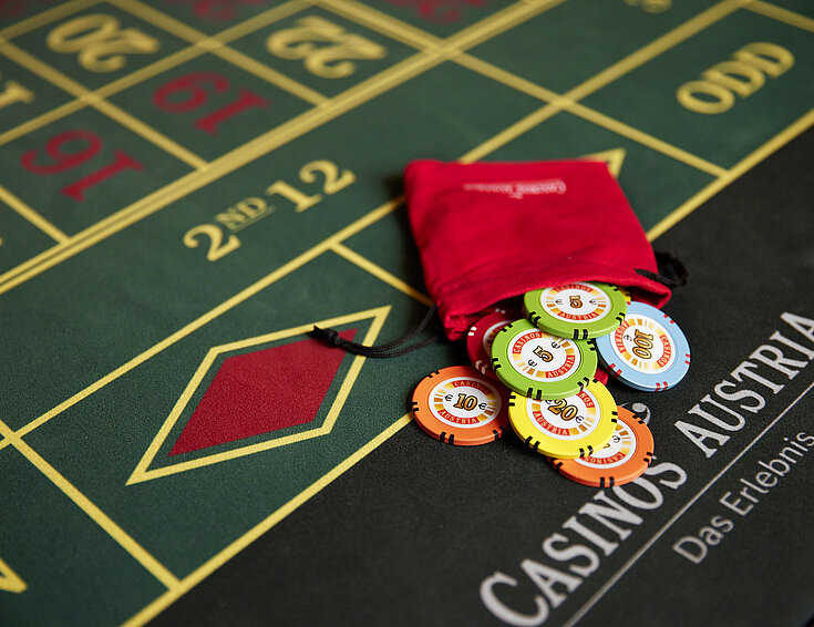 Casinos Austria Roulette Close-up Tableau Jetons aus Jeton-Sackerl
