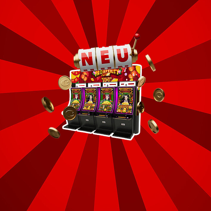 NEU Prosperity Link IGT Spielautomaten auf rotem Hintergrund