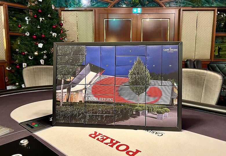 Casino Bregenz Adventskalender platziert auf Pokertisch 