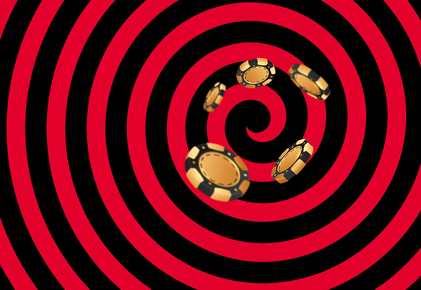 Gold-schwarze Casino Jetons auf schwarz-rotem Hintergrund