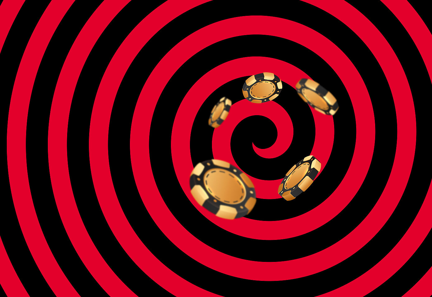 Gold-schwarze Casino Jetons auf schwarz-rotem Hintergrund