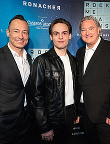 Pressekonferenz Rock me Amadeus Musical VBW Intendant Christian Struppeck, Moritz Mausser und Casinos Austria Generaldirektor Erwin van Lambaart