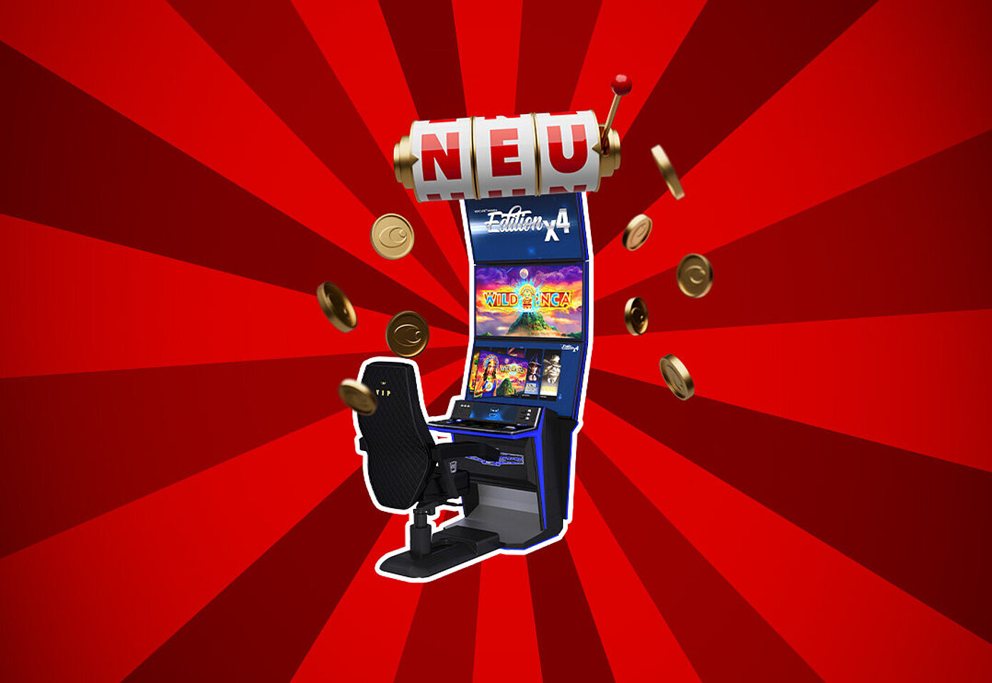 Casinos Austria VIP Spielautomat von Novomatic auf rotem Hintergrund