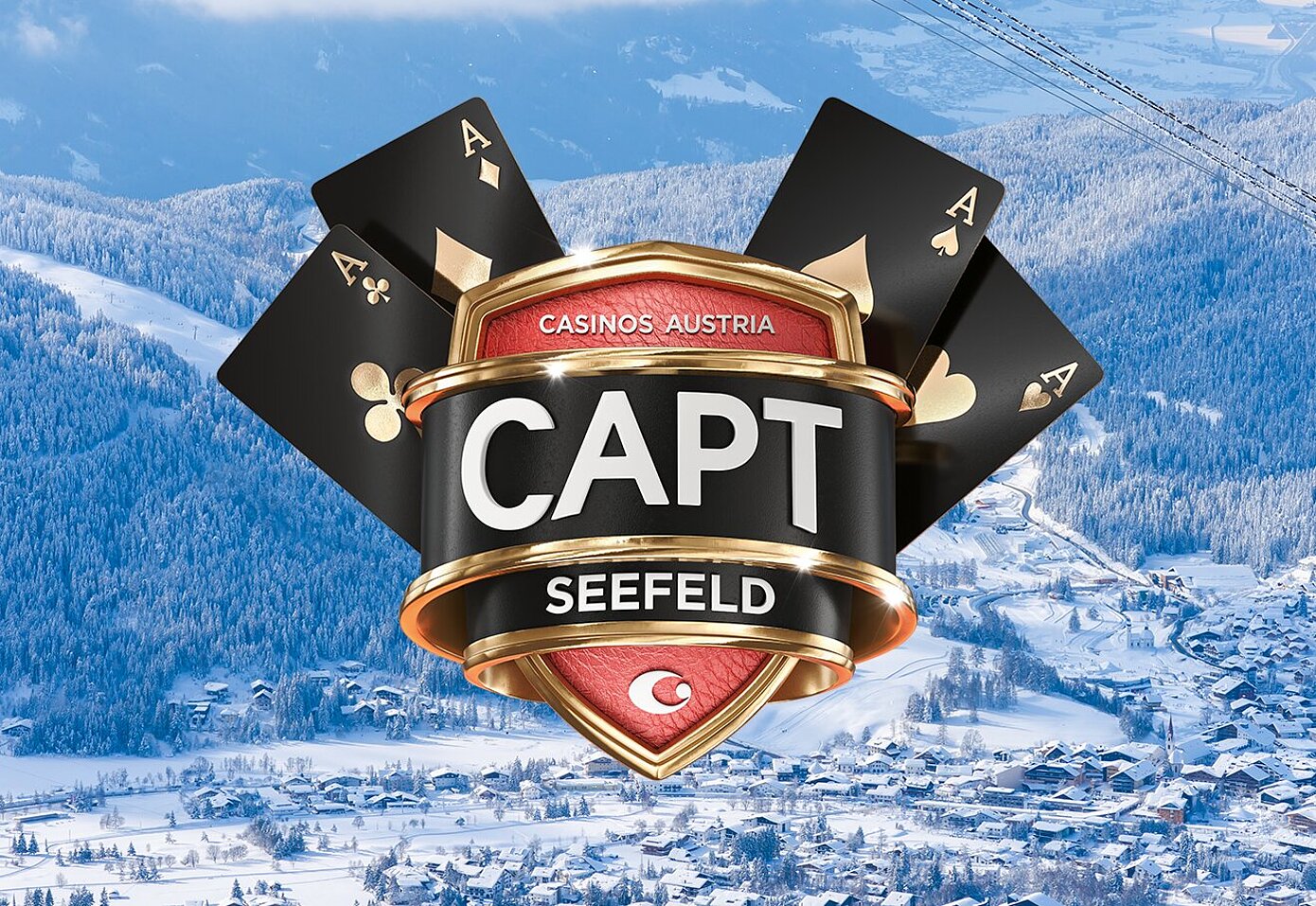 © Casinos Austria und Shutterstock CAPT Seefeld Logo vor Seefeld im Winter