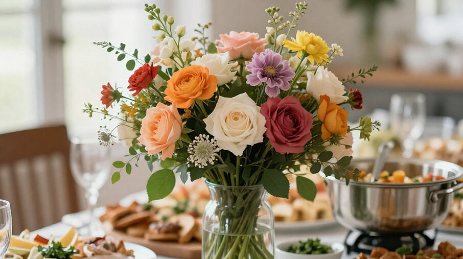 Muttertagsbrunch Bild mit Blumenstrauß