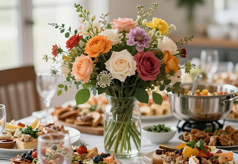 Muttertagsbrunch Bild mit Blumenstrauß
